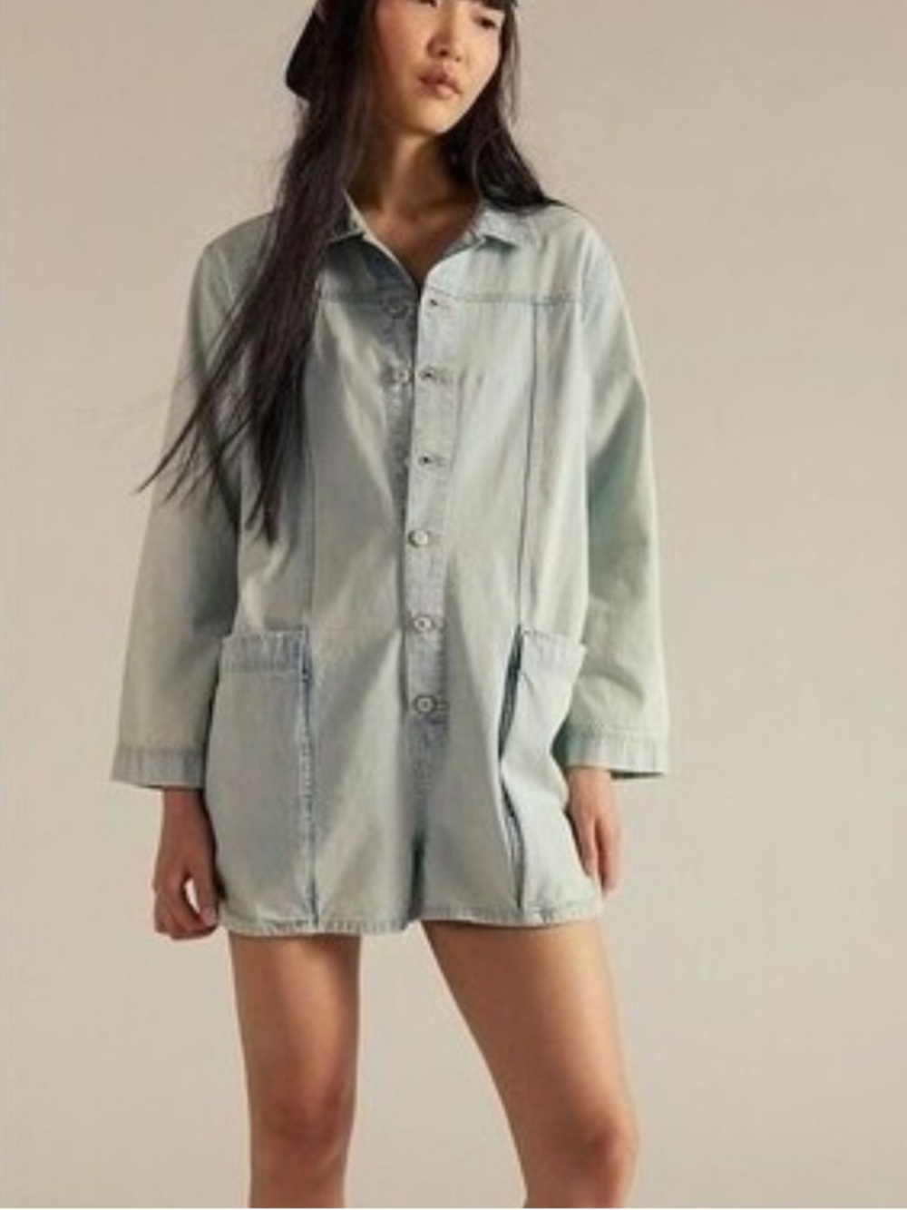 Free People NwT Maggie Light Wash Denim Button-Up Romper size XS